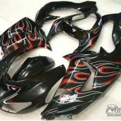 Kawasaki Ninja ZX10R Red & Silver Flame Motorcycle fairings(2006-2007)
