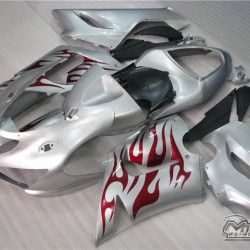 Kawasaki Ninja ZX-6R Red Flame & Silver Motorcycle Fairings (2005-2006)