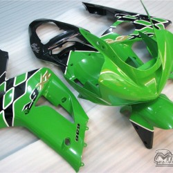 Green & White Kawasaki Ninja ZX-6R Motorcycle Fairings (2003-2004)